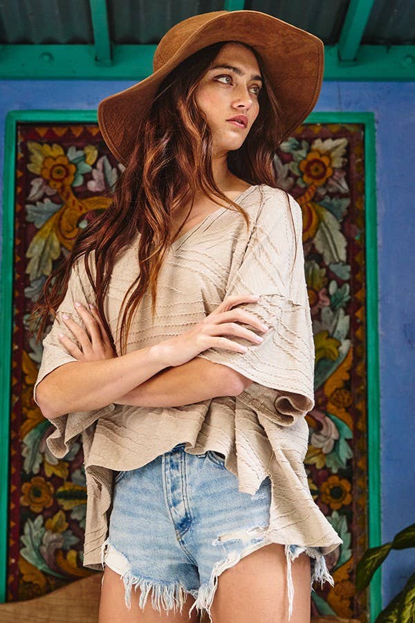 Oversized Solid Textured Knit Top: Taupe