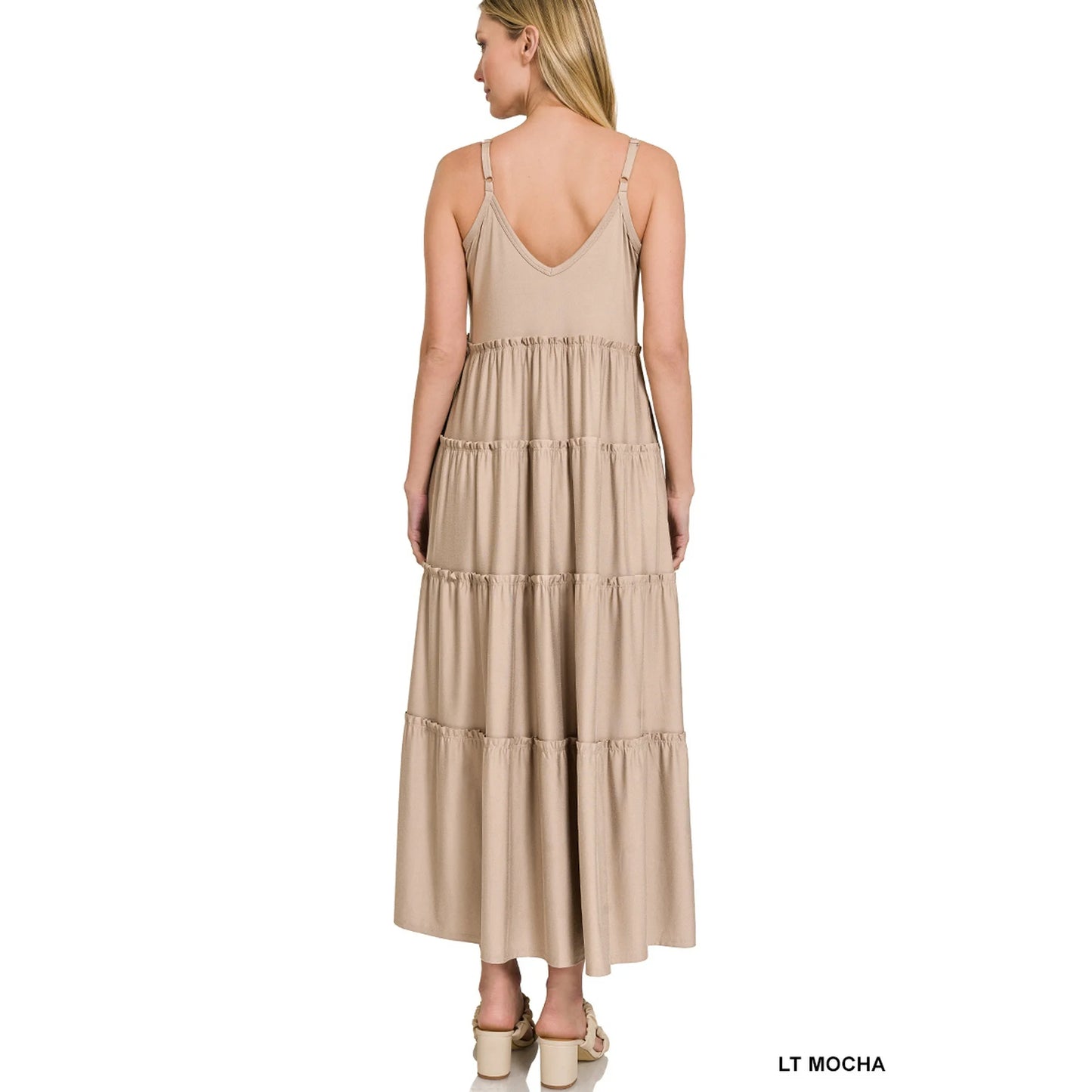 PLUS V-Neck Tiered Maxi Dress - Lt Mocha