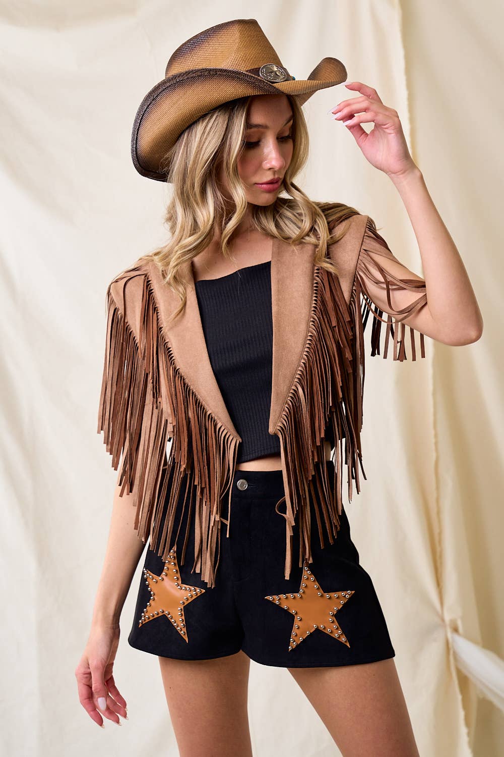 TAN WESTERN FRINGE SUEDE COLLAR / SHRUG