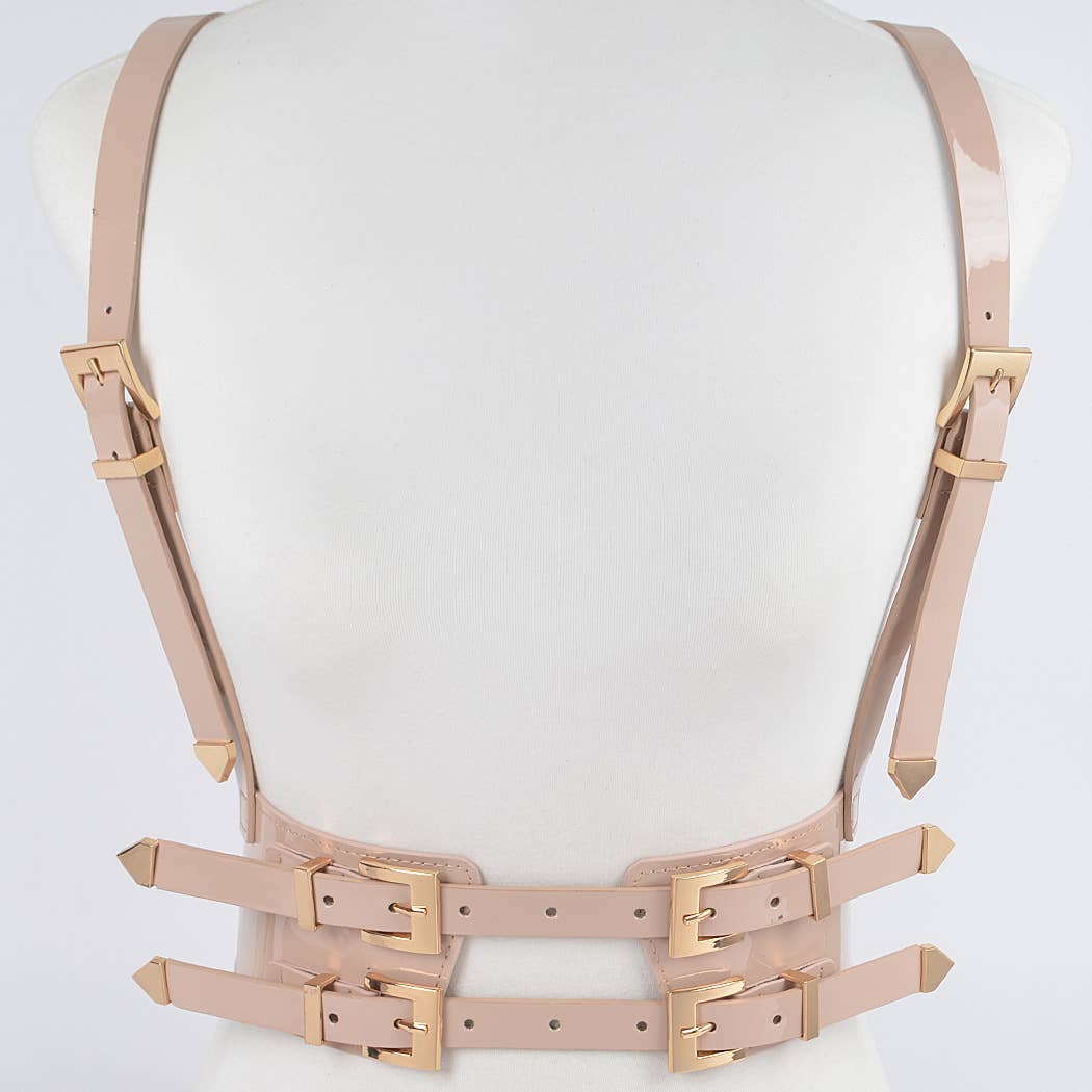 Faux Leather Harness: Nude