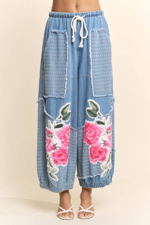 PRINTED FLOWER PATCHWORK PANTS: Small - 3x