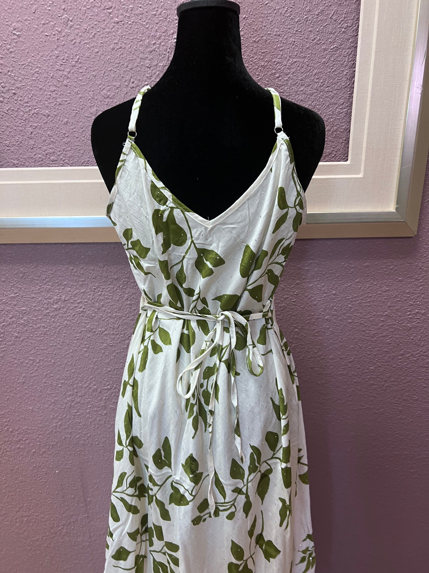 Sparkle Leaf Print Maxi Dress - Green