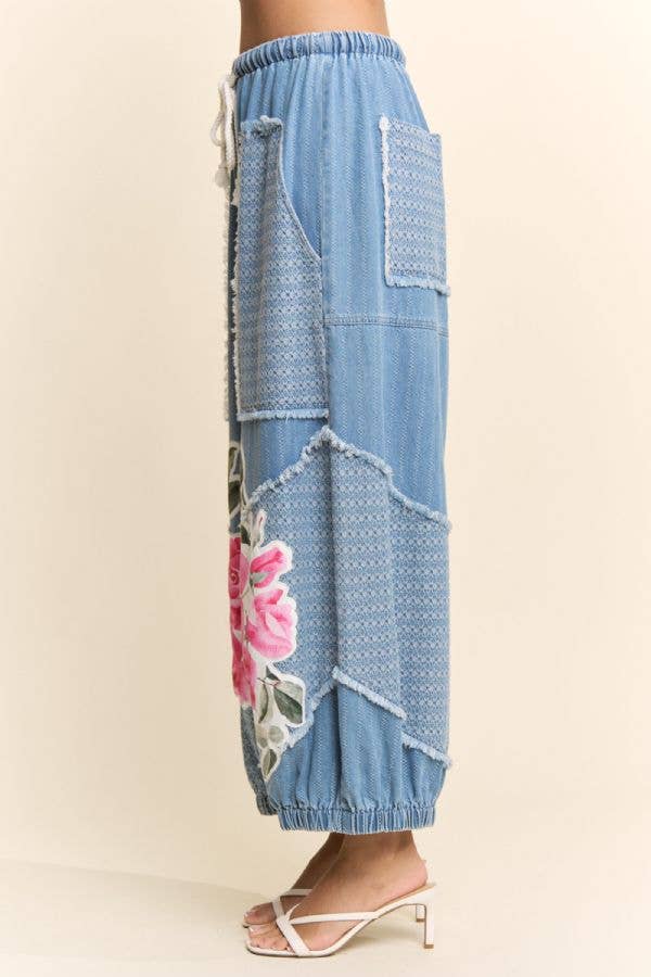 PRINTED FLOWER PATCHWORK PANTS: Small - 3x