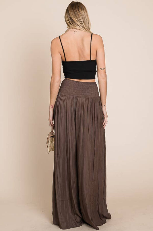 Ruched waist wide resort pants