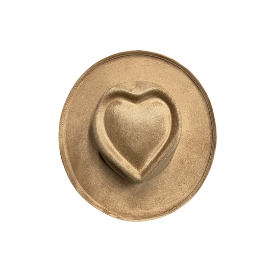Vegan Suede Pencil Curl Brim Sweetheart Crown Fedora Hats: Tan
