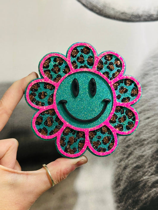 Leopard Smiley Daisy Car Freshie : Island Margarita