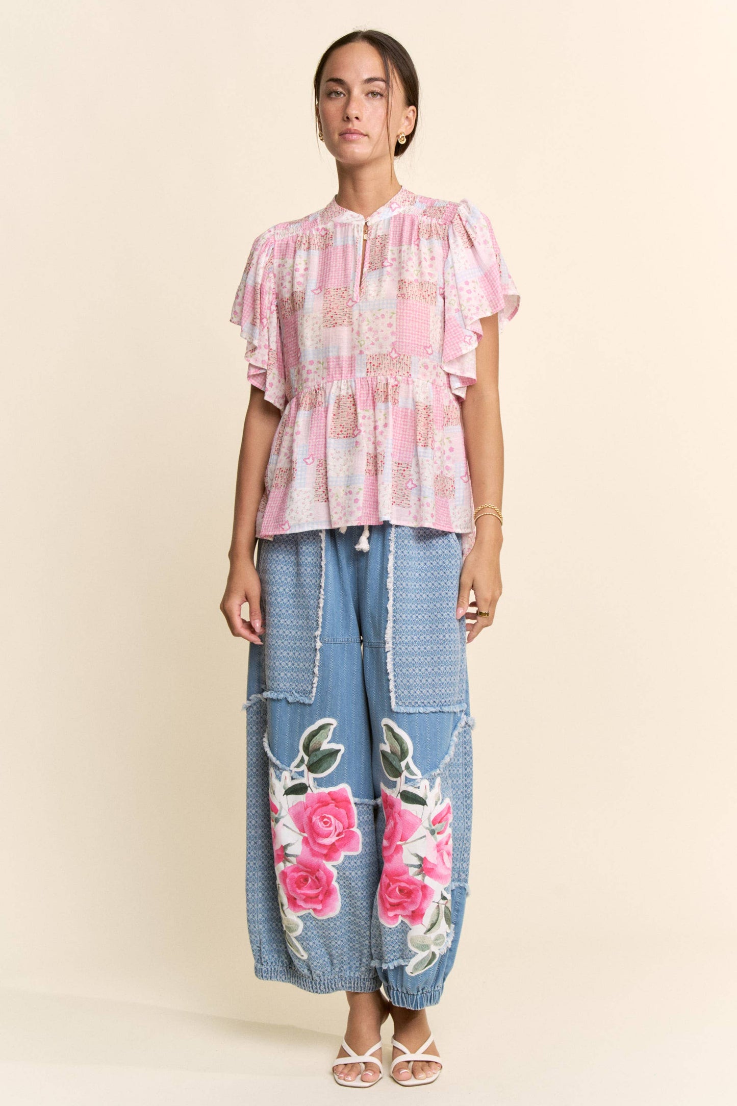 PRINTED FLOWER PATCHWORK PANTS: Small - 3x