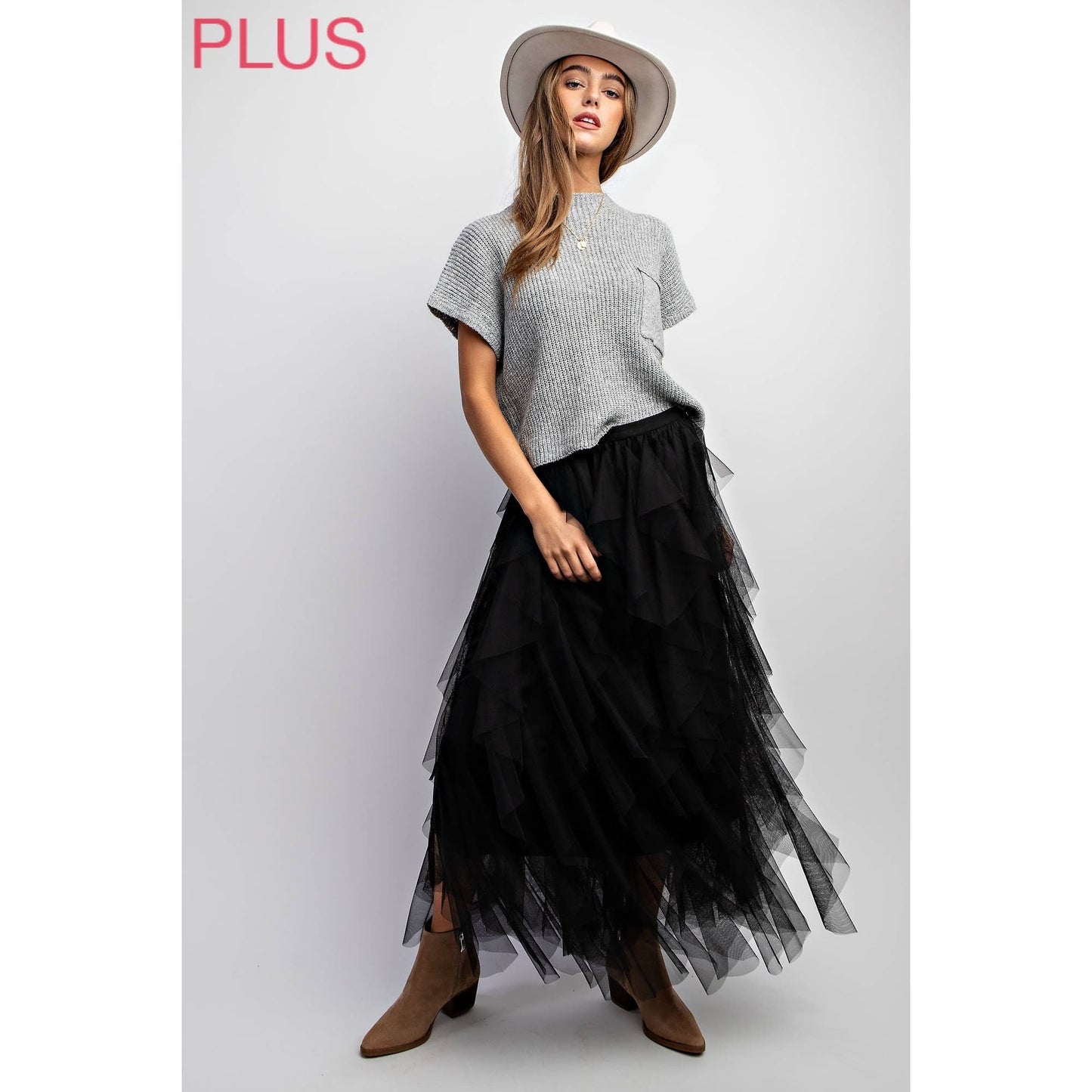 PLUS TULLE MAXI SKIRT: Black