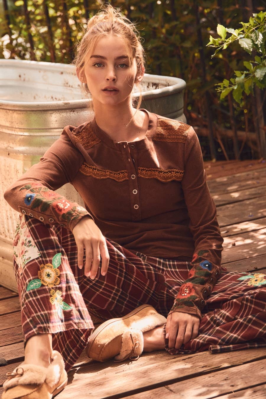 Plaid Patchwork Wide Leg Pants