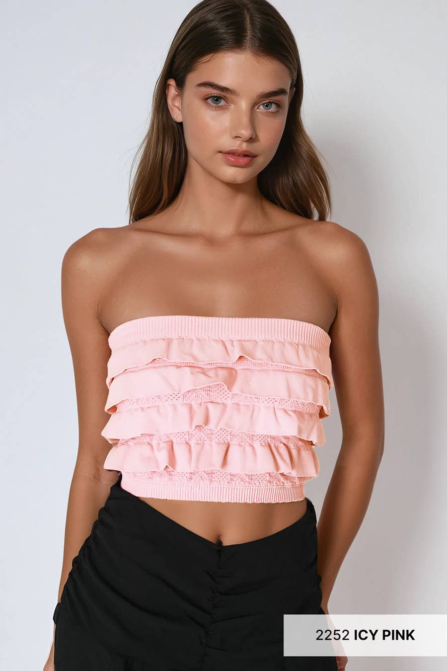 Layered Ruffle Tube Top: Icy Pink