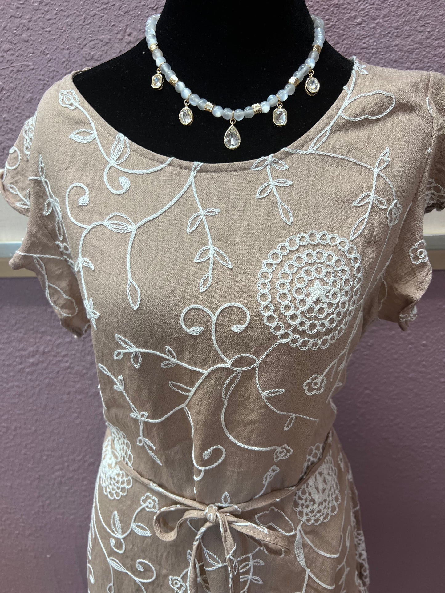 Embroidered Dress - Brown