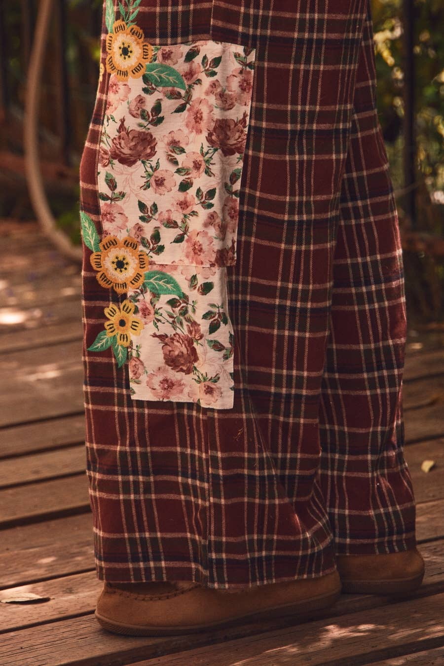 Plaid Patchwork Wide Leg Pants