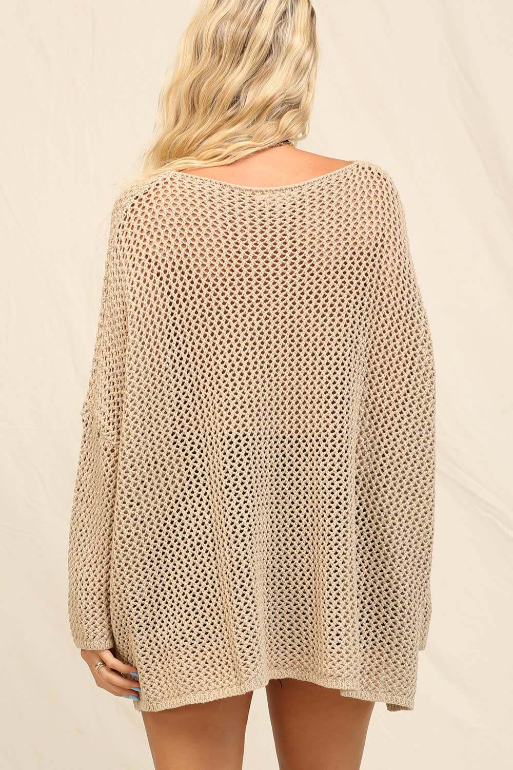 Oversized Open Knit Sweater: Latte