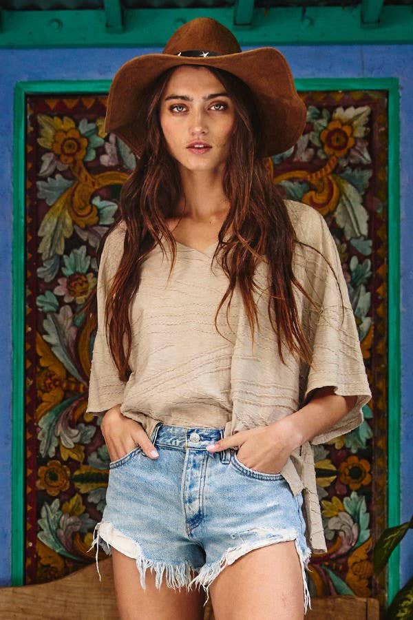 Oversized Solid Textured Knit Top: Taupe