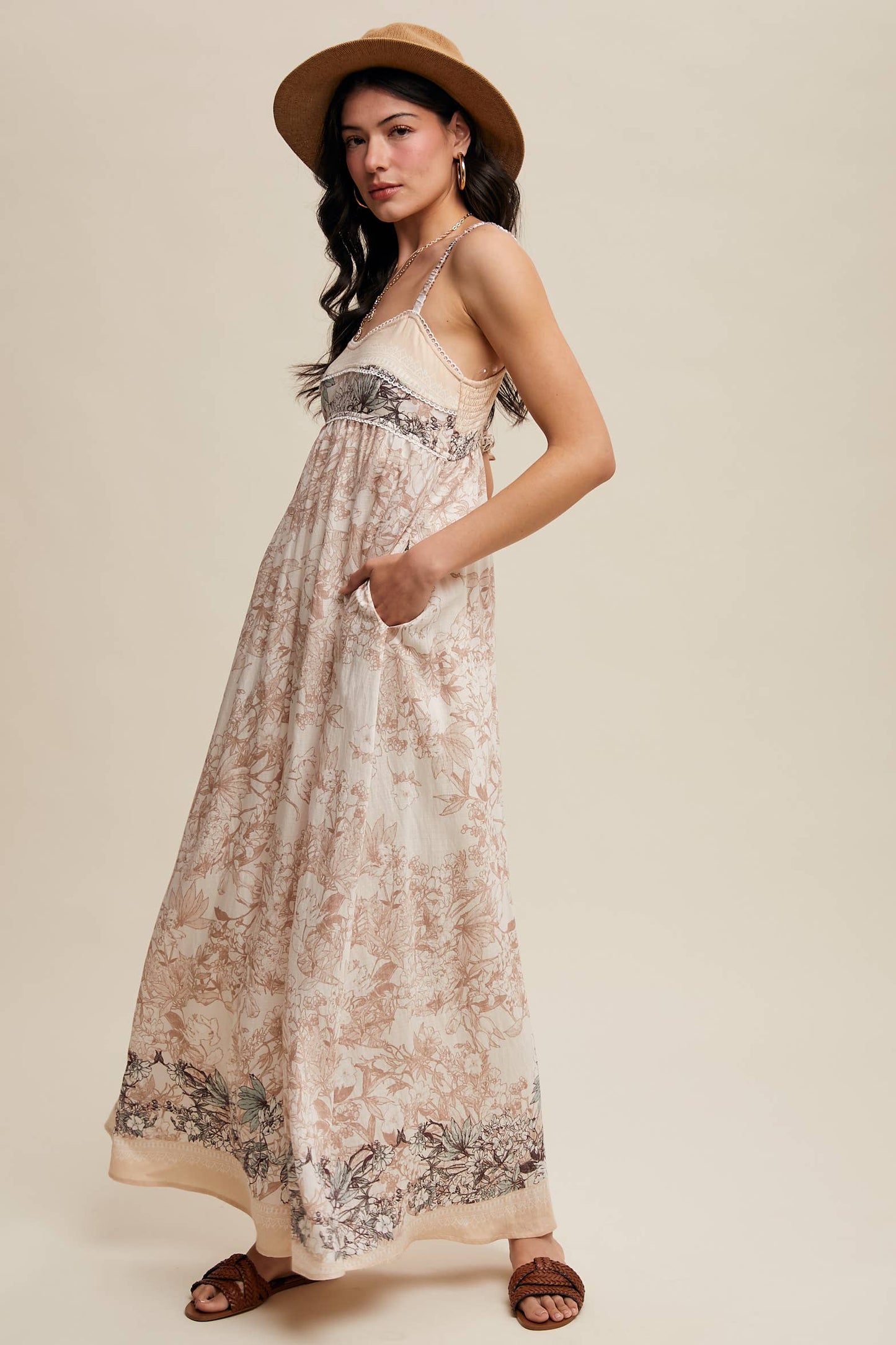 Ethereal Floral Maxi Dress: Champagne