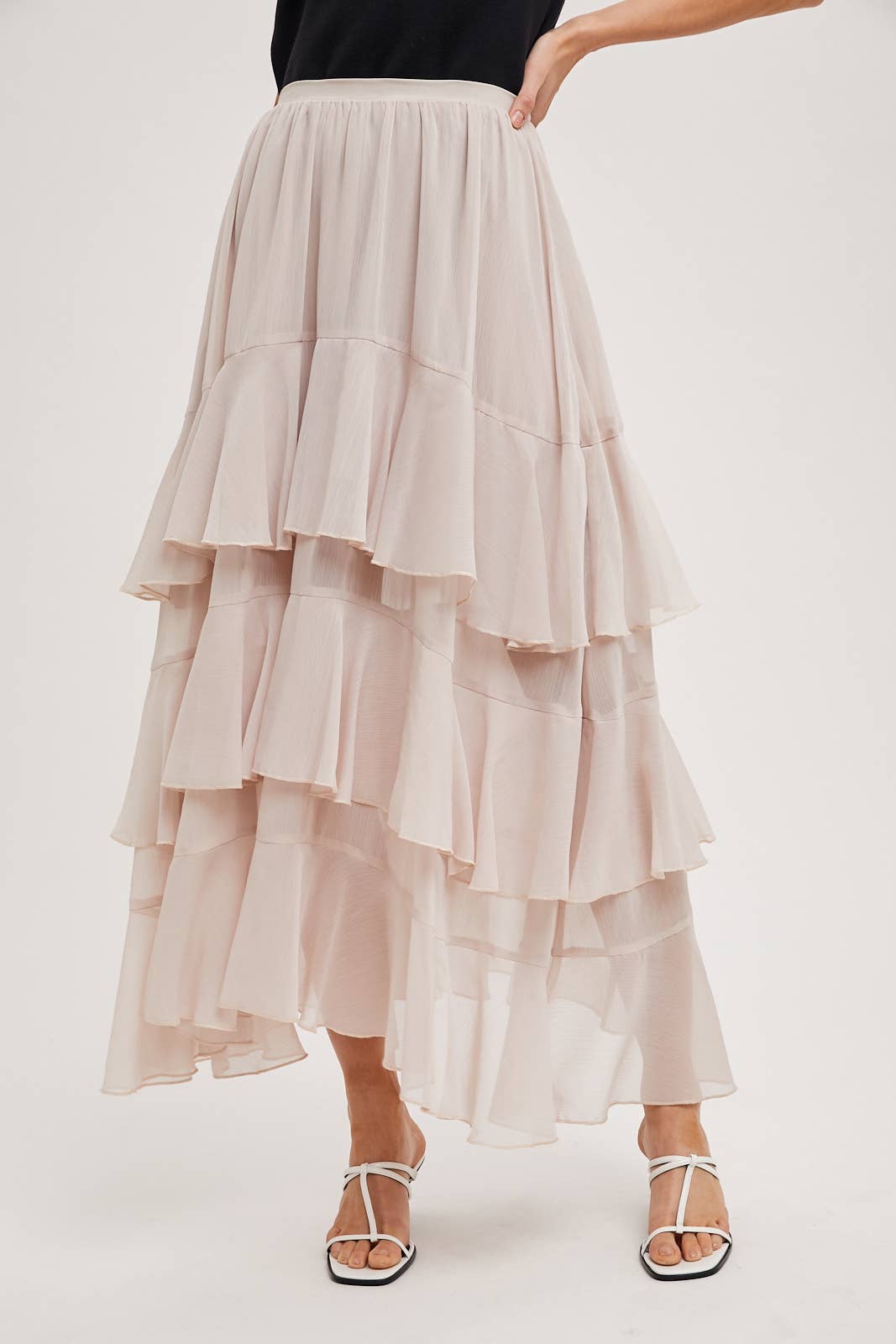 TIERED RUFFLE MAXI SKIRT WITH LINING