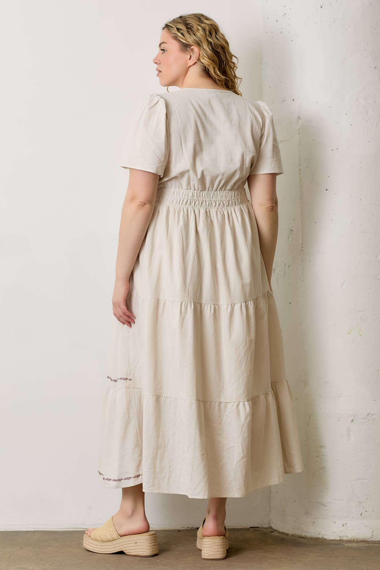 PLUS EMBROIDED FLORAL TIERED DRESS