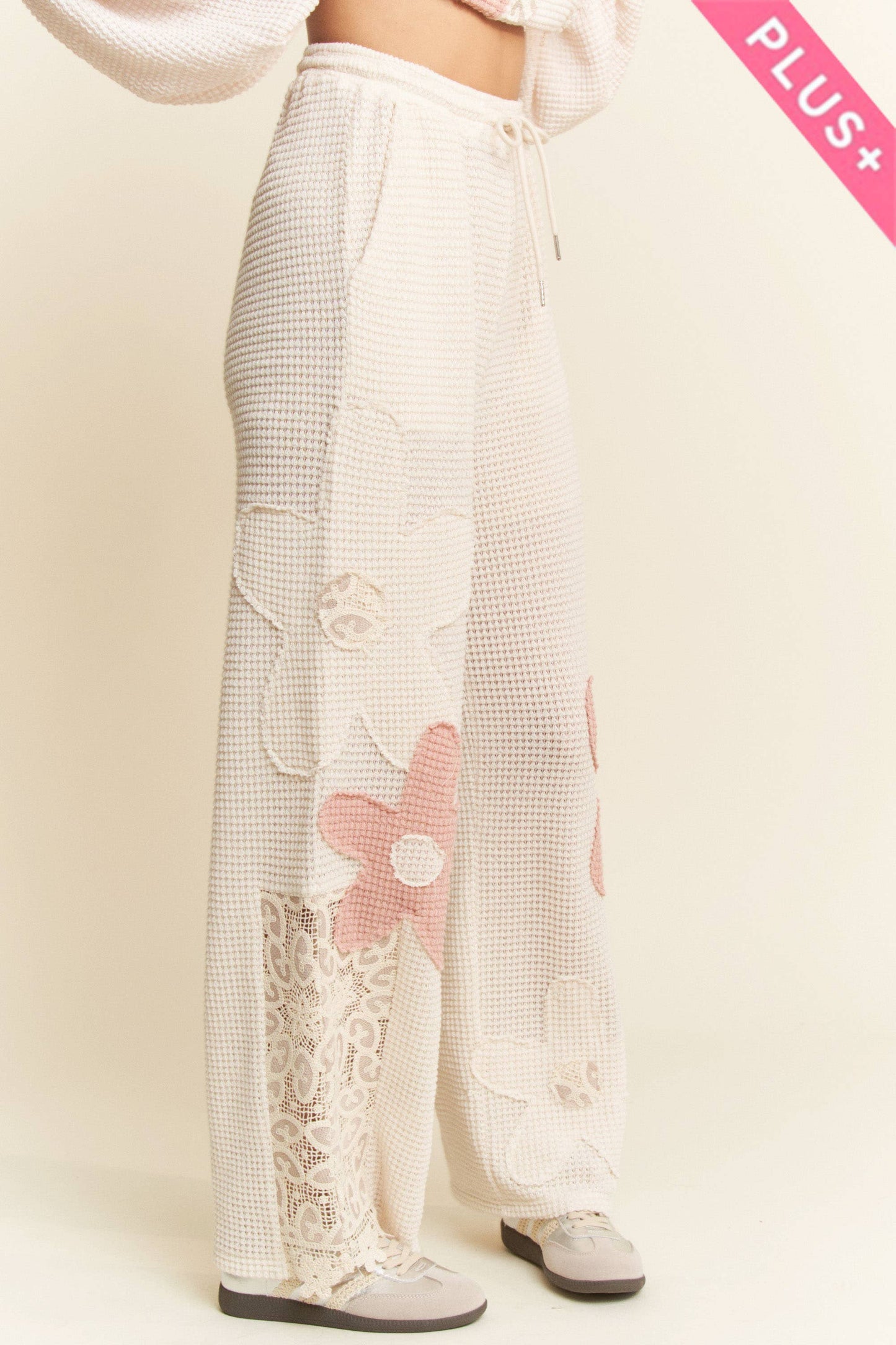 MIX PRINT KNIT WIDE OPENING PANTS: Plus Size Only