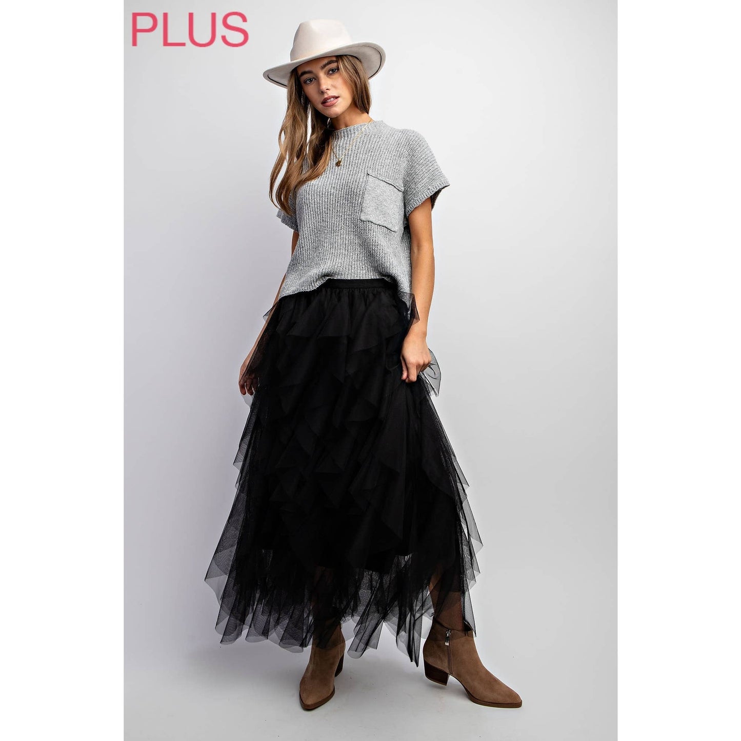 PLUS TULLE MAXI SKIRT: Black