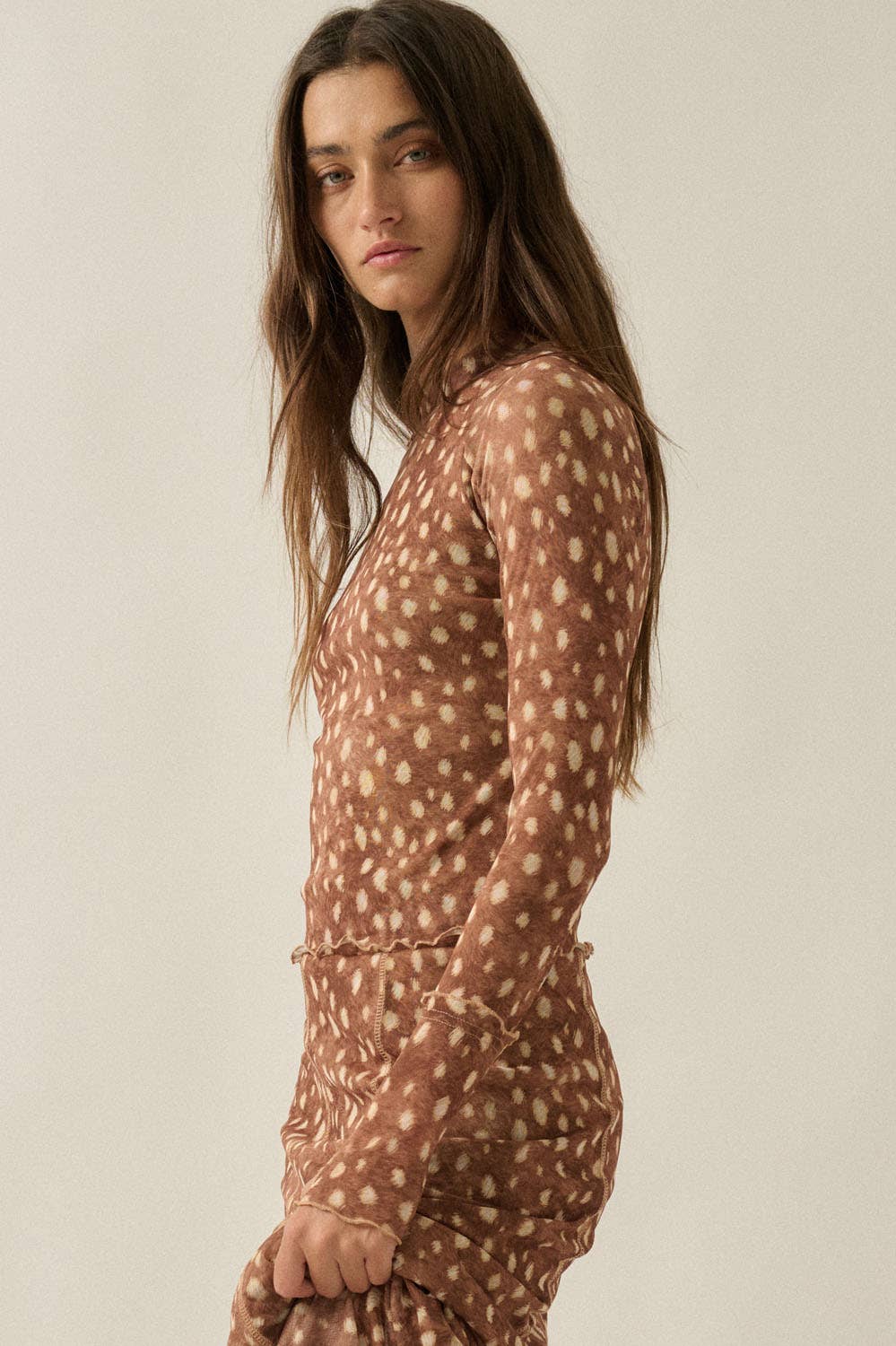 Mesh Mock-Neck Thumbhole Top