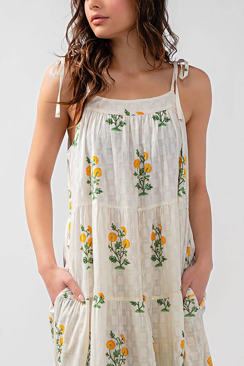 Romantic Tiered Floral Cotton Maxi Dress