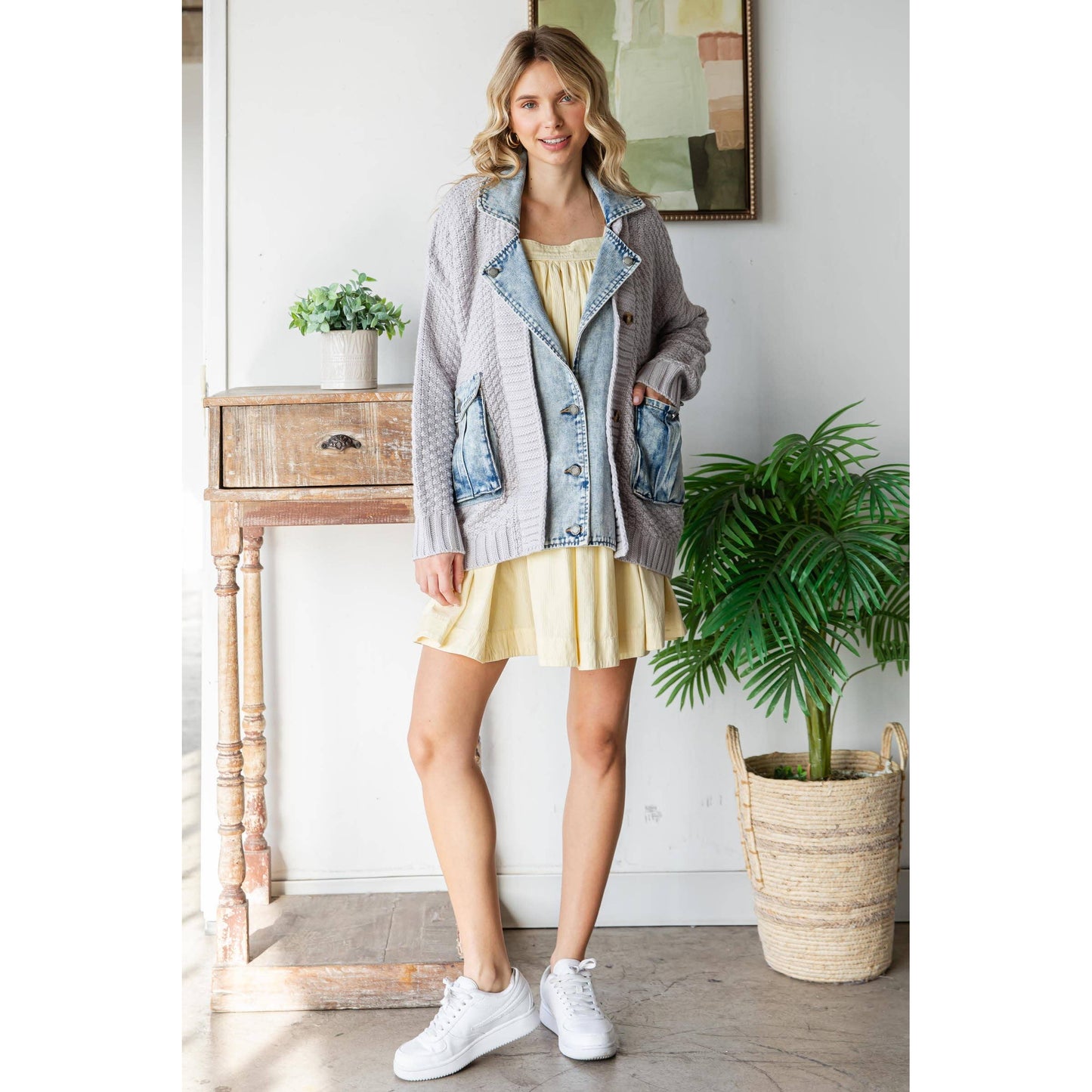 Grey Knit / Denim Jacket