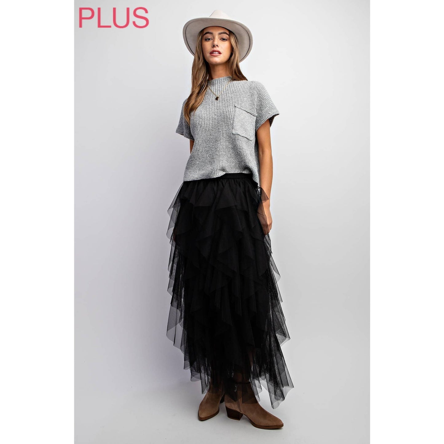 PLUS TULLE MAXI SKIRT: Black