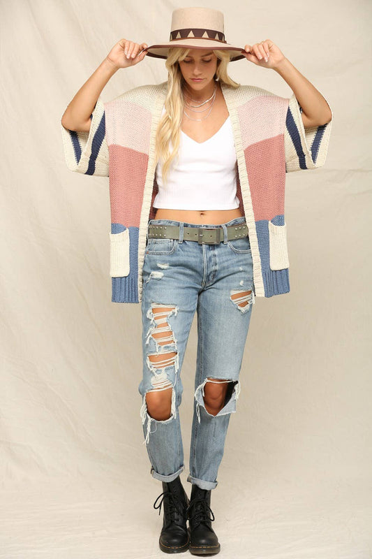 Striped Cardigan With Pocket: Multi