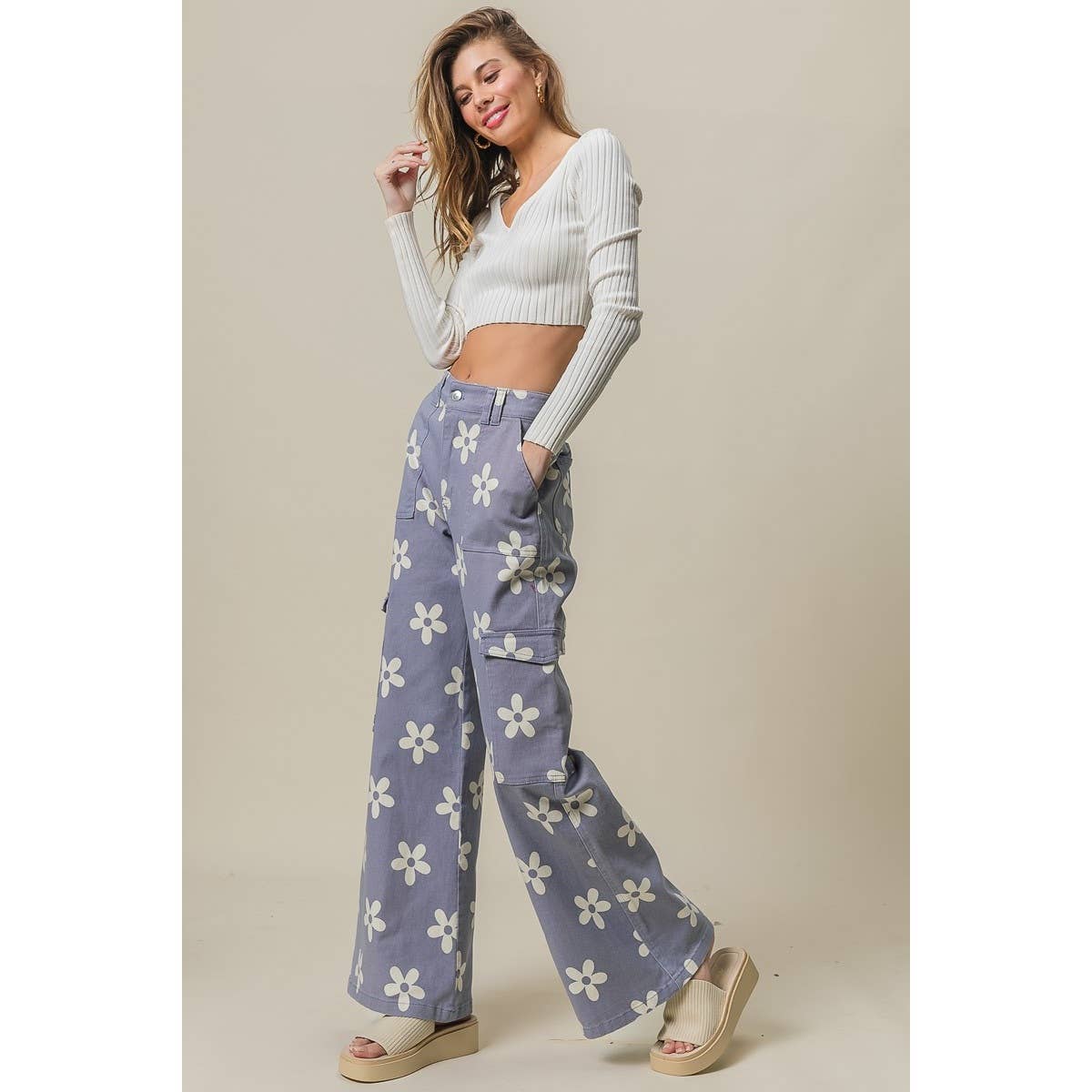 FLOWER PRINTED WIDE PANTS