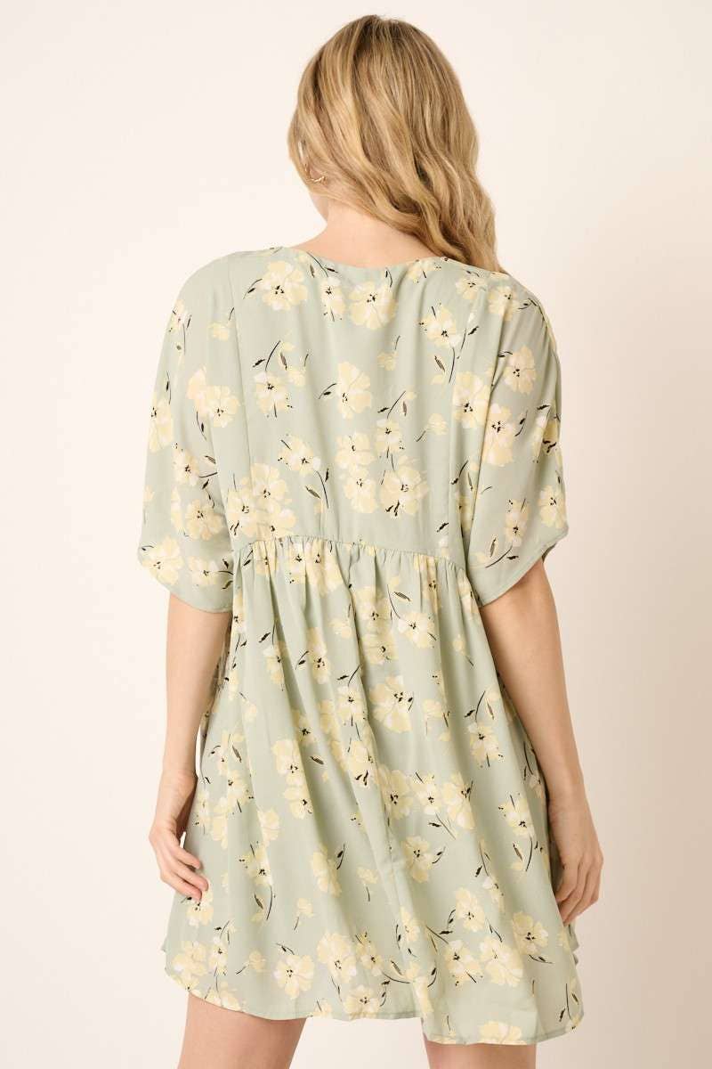 FLOWER PRINT MINI DRESS: SAGE