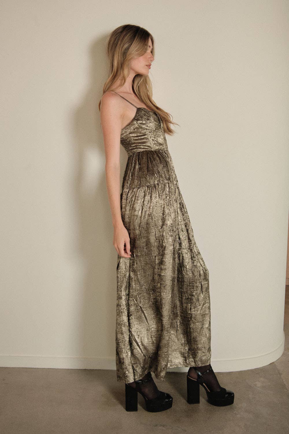 Textured Metallic Fit-and-Flare Corset Maxi Dress
