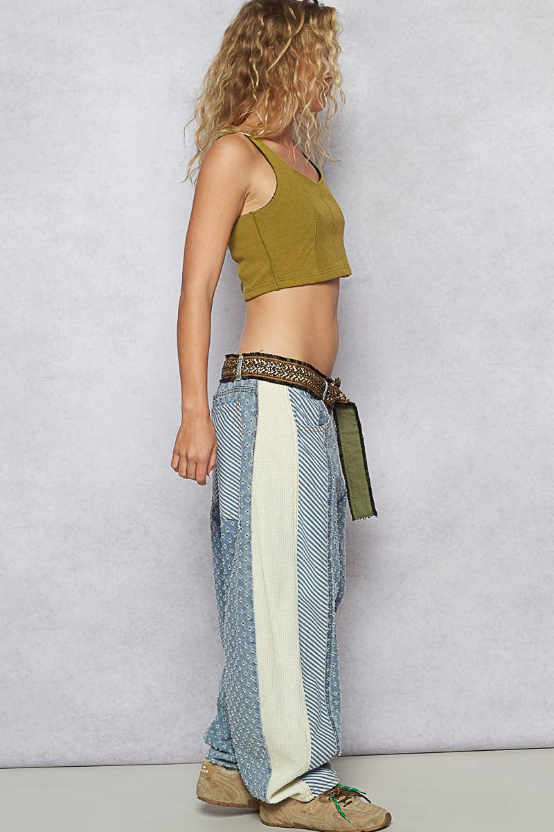 Textured Denim Pants