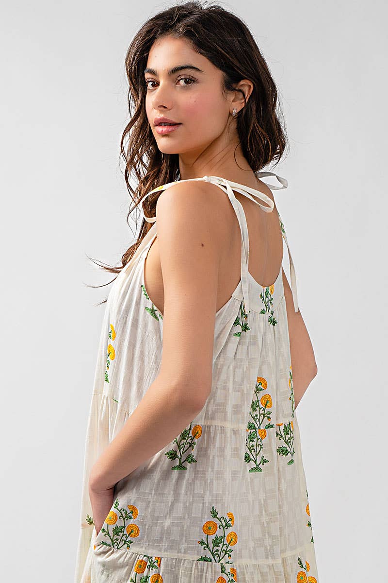 Romantic Tiered Floral Cotton Maxi Dress