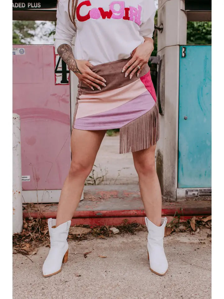 Color Block Fringe Skort