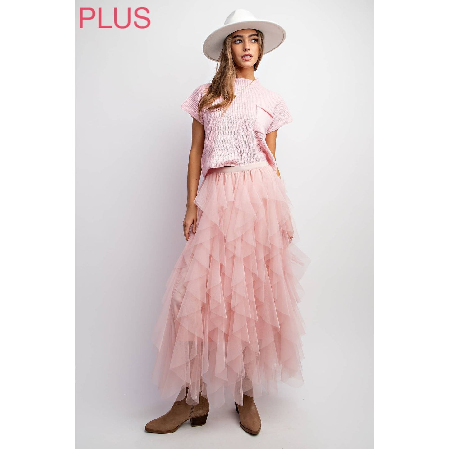 PLUS TULLE MAXI SKIRT: Pink Lady