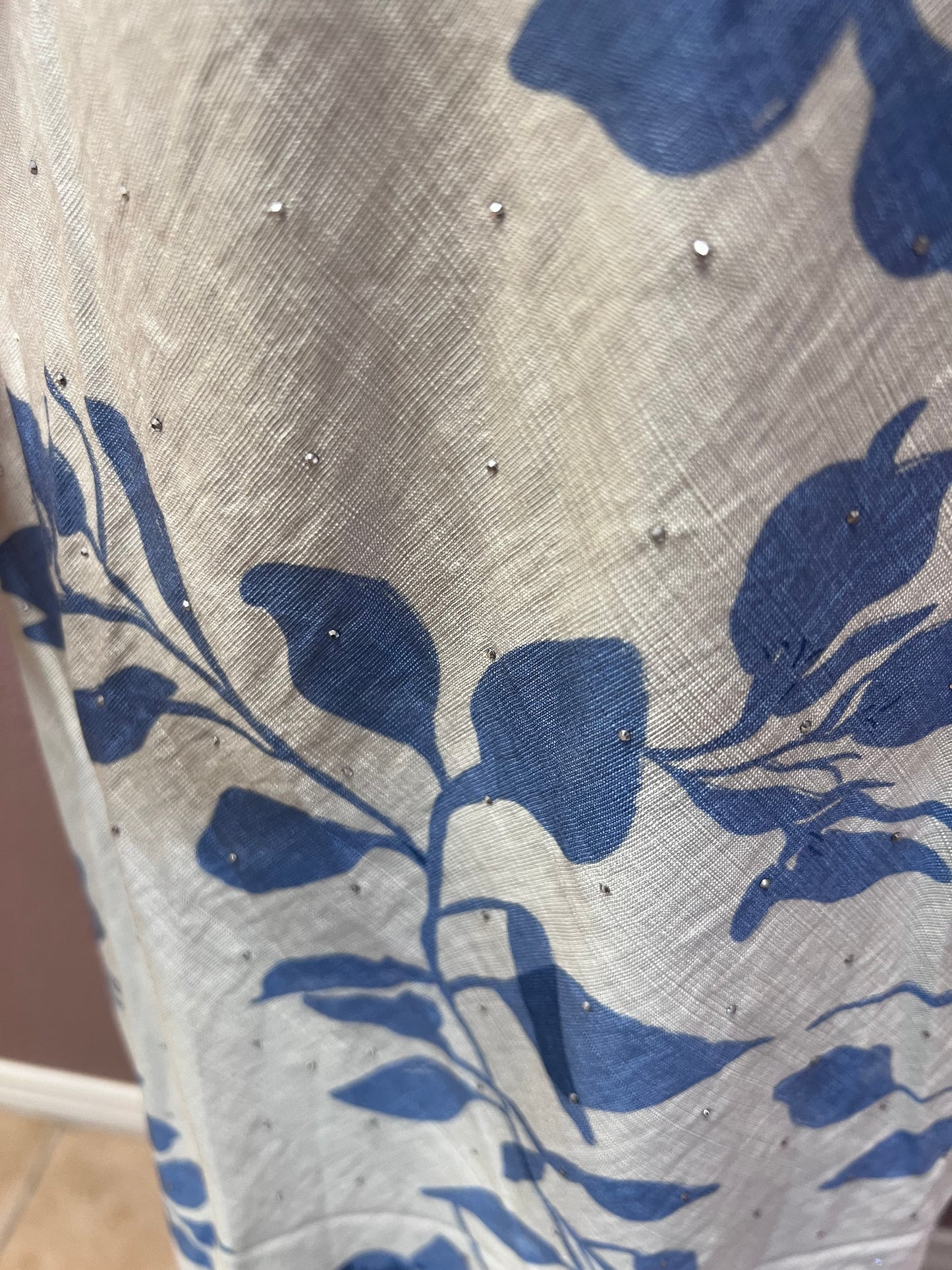Sparkle Leaf Print Maxi Dress - Blue
