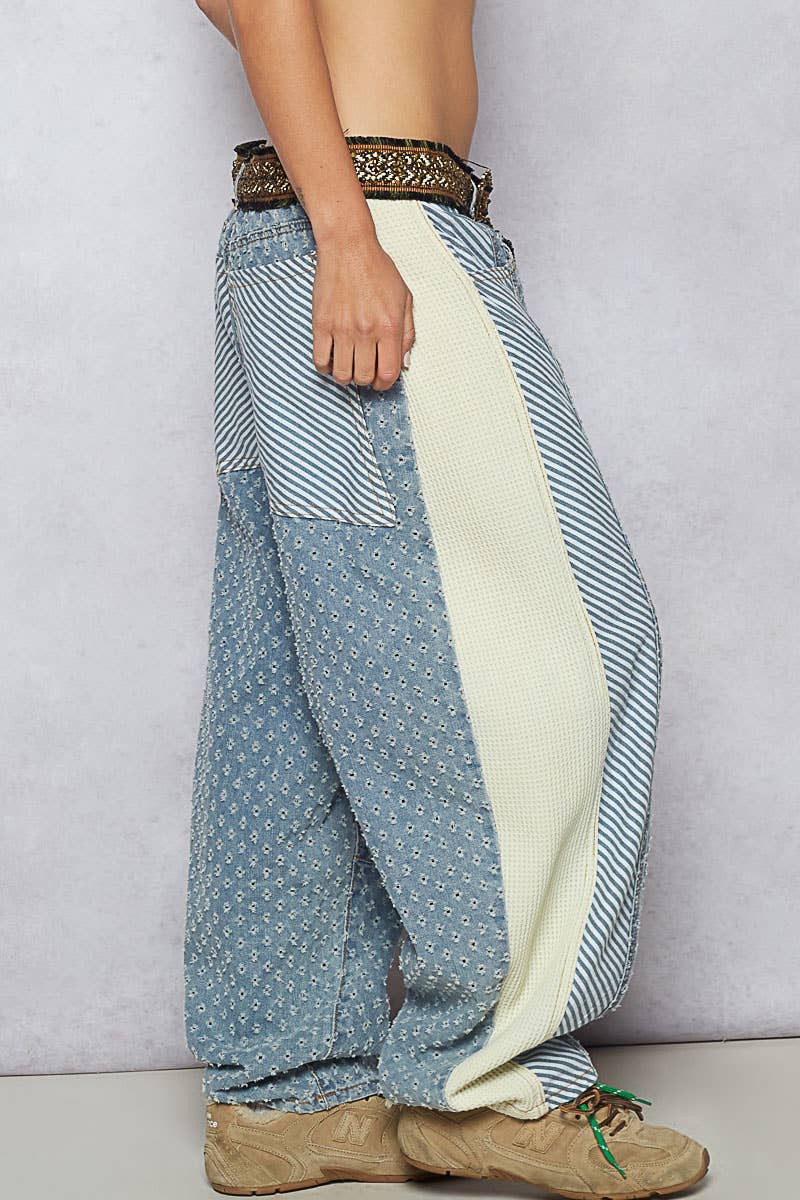 Textured Denim Pants