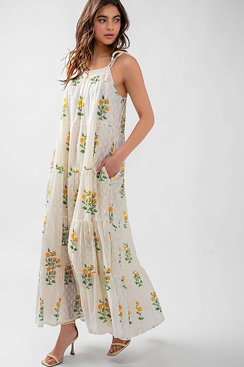 Romantic Tiered Floral Cotton Maxi Dress