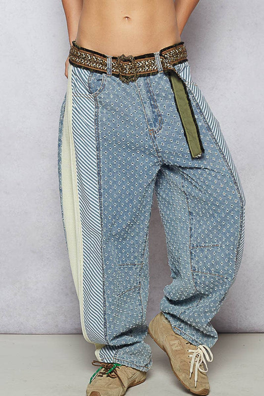 Textured Denim Pants