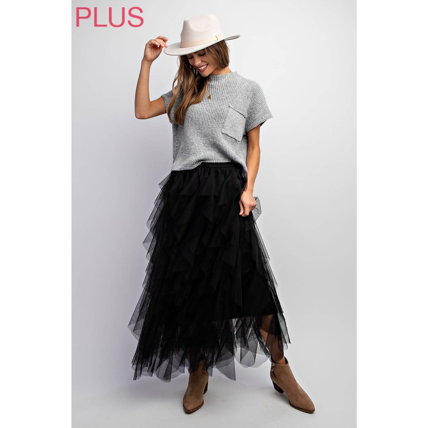 PLUS TULLE MAXI SKIRT: Black