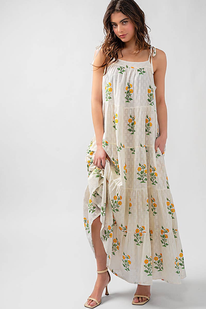 Romantic Tiered Floral Cotton Maxi Dress