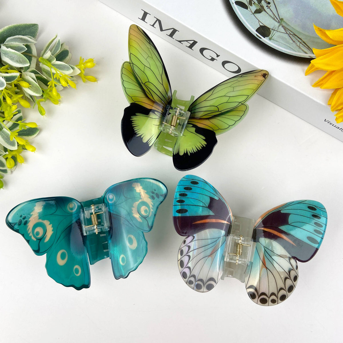 Colorful Butterfly Hair Clip - Yellow/Green