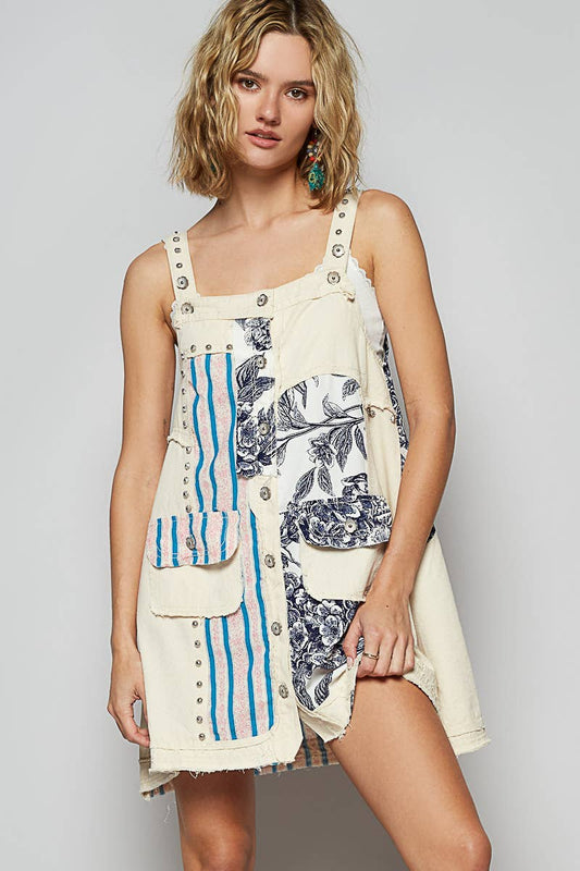 Floral print contrast mini dress: OATMILK