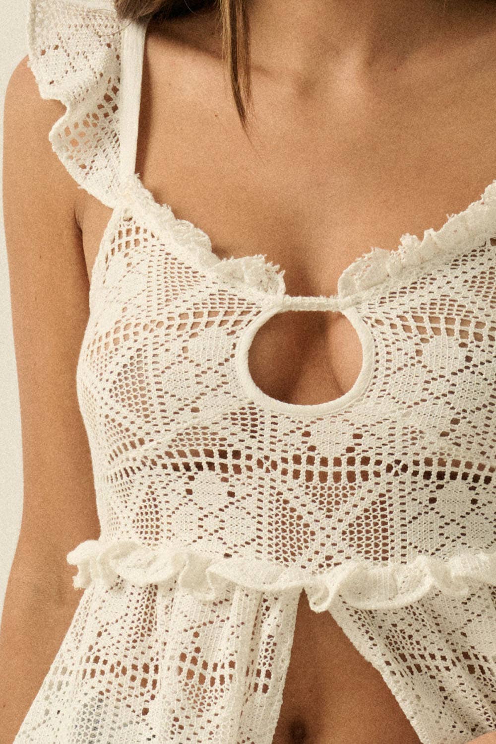 Crochet Lace Layering Midi Dress: Off White