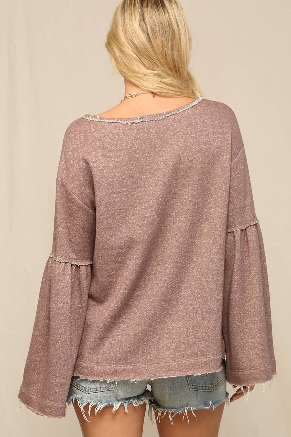 French Terry Oversized Bell Sleeve Tunic Top: Mocha
