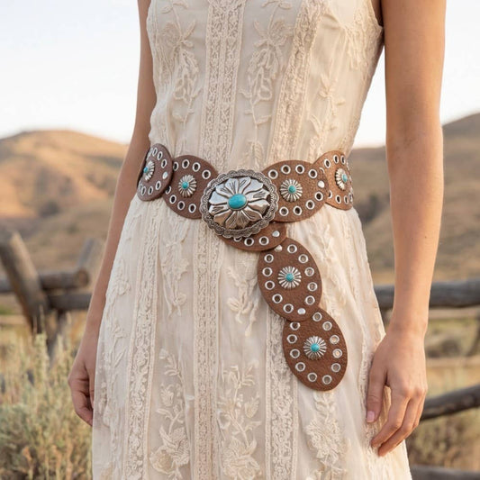 Western Turquoise Disc Leather Belt