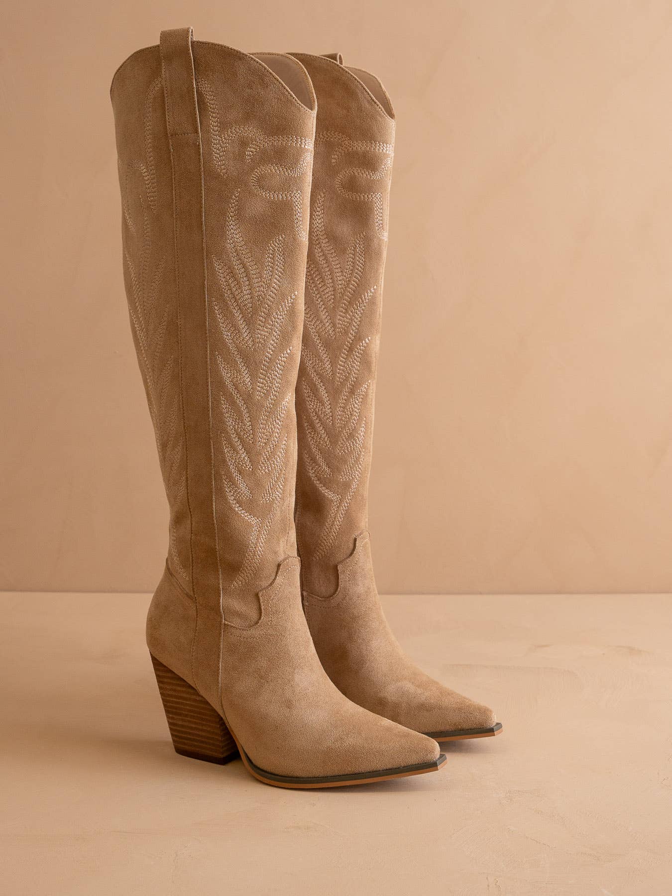 Knee High Cowboy Western Boots: Almond