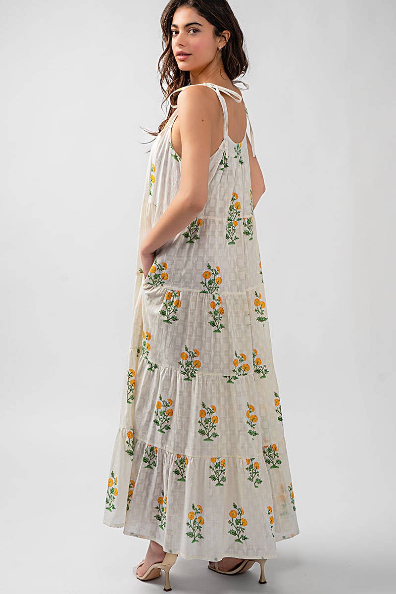 Romantic Tiered Floral Cotton Maxi Dress