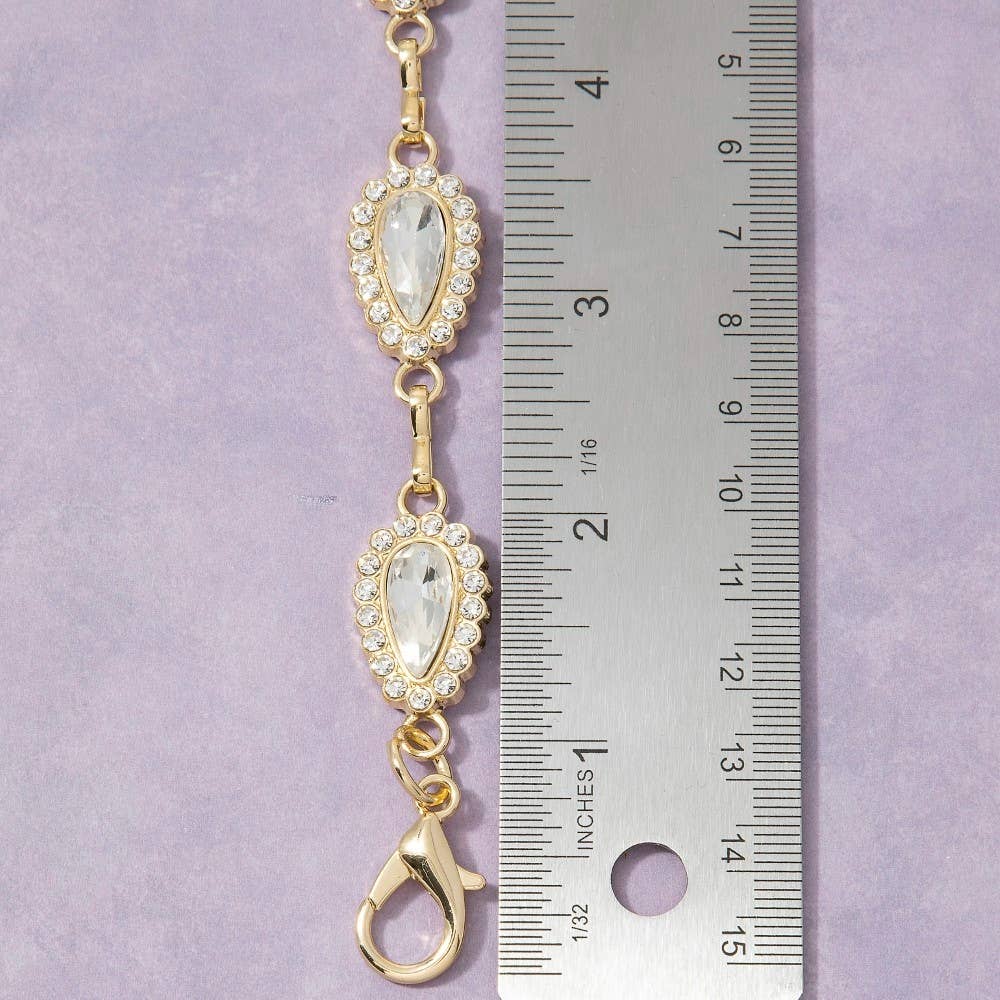 Gold Crystal Teardrop & Pearl Halo Link Chain Belt