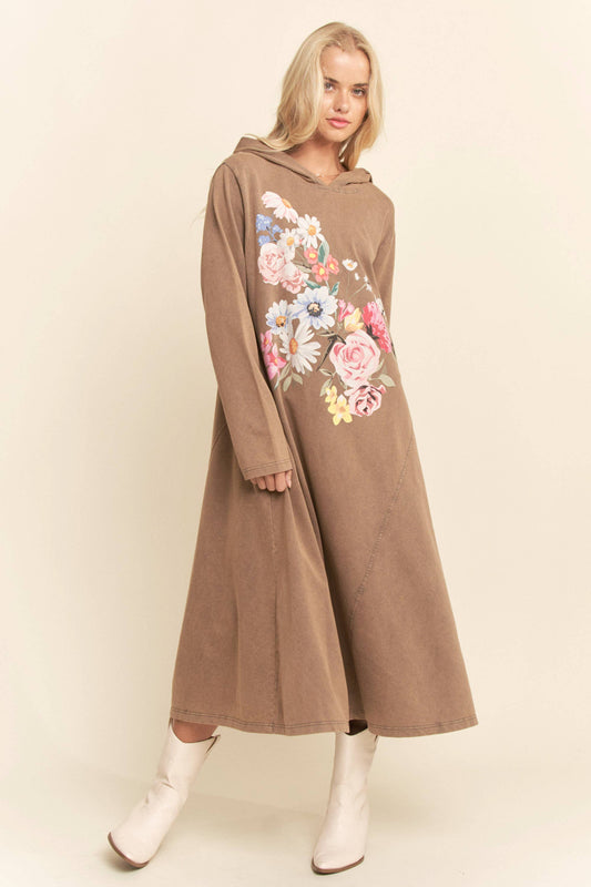 BUTTERFLY PRINTED HOODIE MIDI DRESS